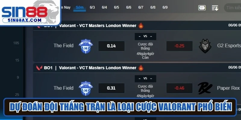 Dự đoán đội thắng trận là loại cược Valorant phổ biến 