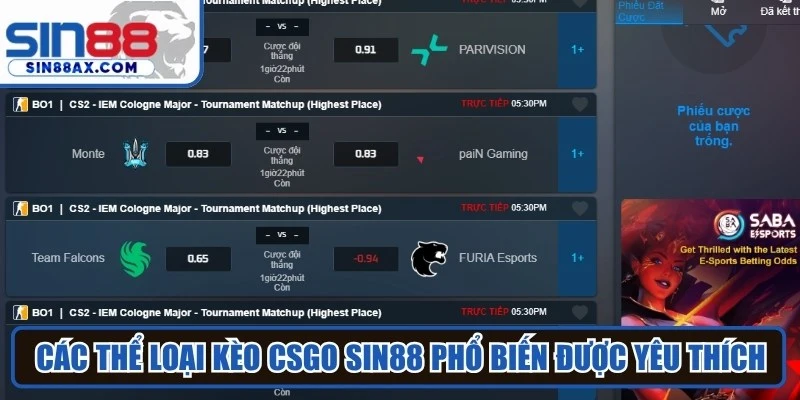Các thể loại kèo CSGO SIN88 phổ biến được nhiều game thủ yêu thích